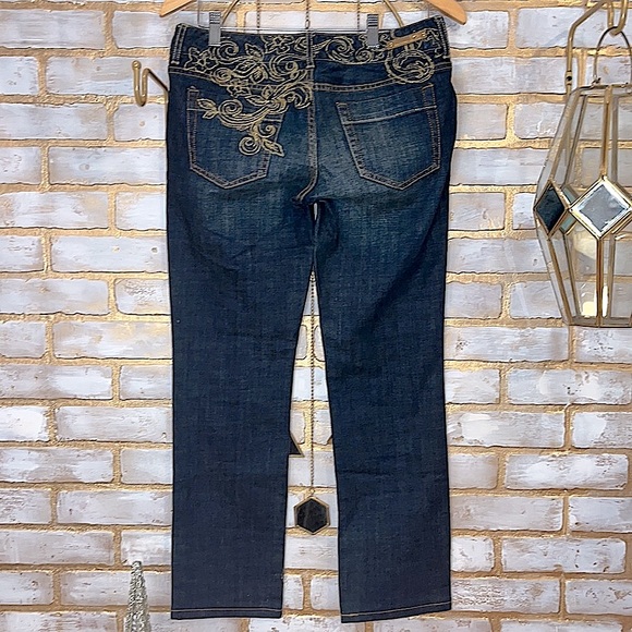 Express X2 Dark Wash Gold Floral Embroidered Zelda Boot Cut Jean, Women’s Size 6 - Picture 10 of 15